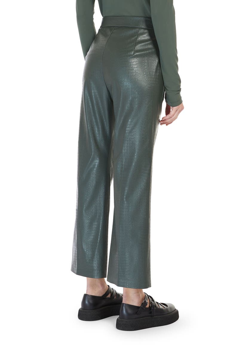 Queva Croc Embossed Crop Faux Leather Pants, Alternate, color, DARK GREEN