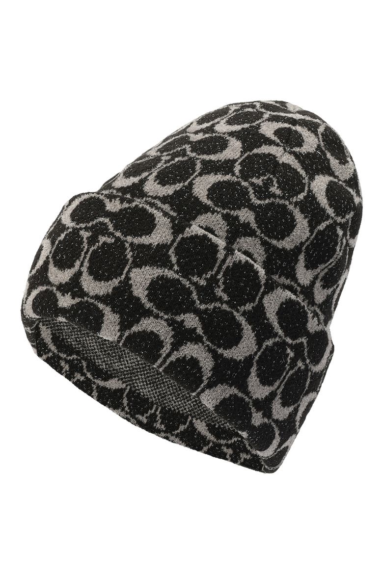 Metallic Signature Knit Beanie, Alternate, color, BLACK