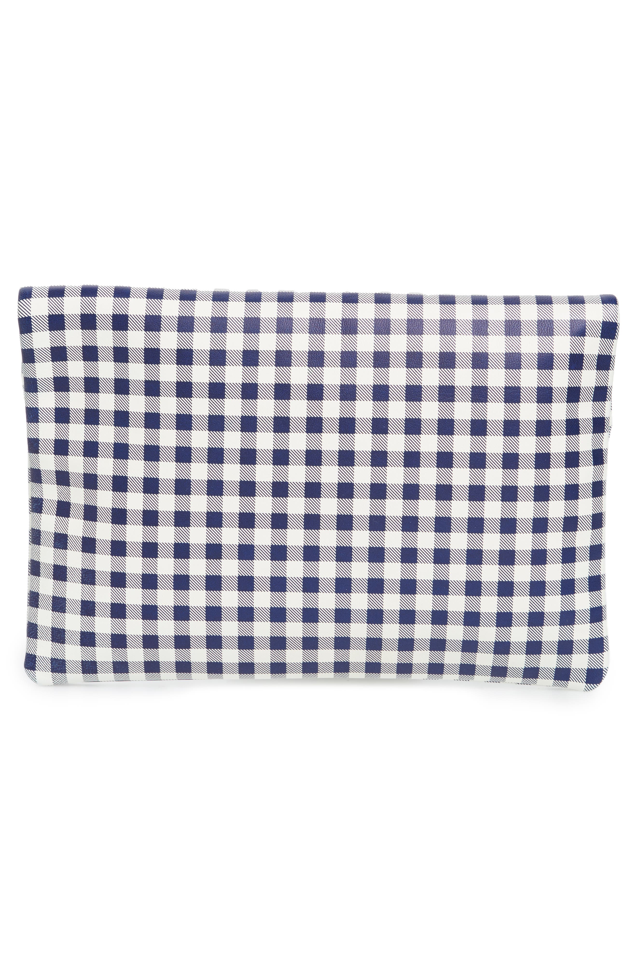 Clare V. Gingham Leather Foldover Clutch, Alternate, color, 