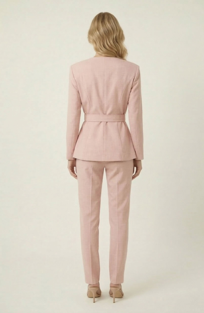 Modenaire Wrap Blazer with Waist Tie Belt, Alternate, color, Dusty Pink