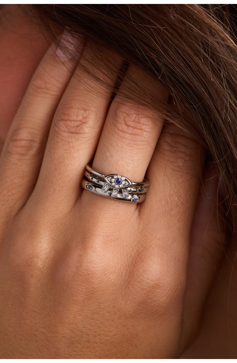 Alex and Ani Evil Eye Stacking Ring Set of 3, Alternate, color, Silver