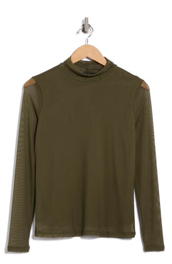 Sanctuary Everyday Mock Neck Long Sleeve Mesh Top In Green