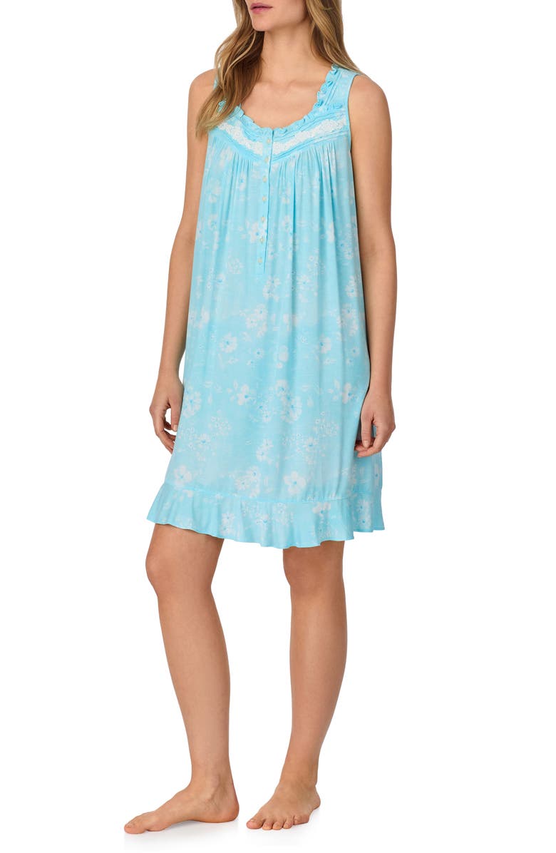 Eileen West Sleeveless Stretch Modal Chemise, Alternate, color, Aqua Floral