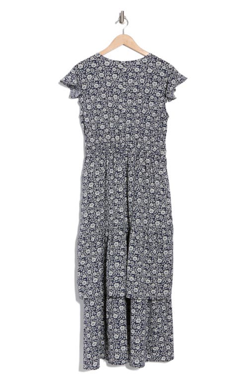 Melloday Floral Wrap Dress In Navy Ivory