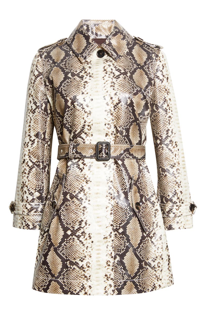 Burberry Stonehaven Python Print Coated Cotton Car Coat, Main, color, Alpine White Pattern