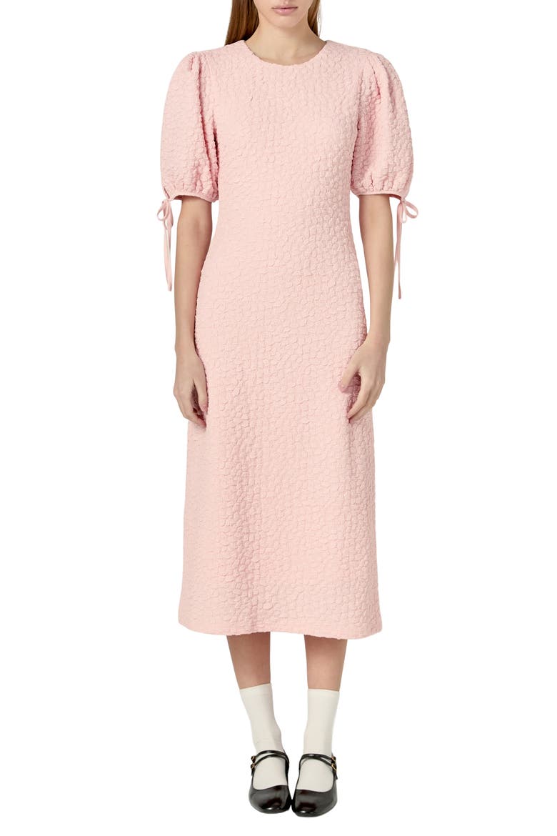 Textured Puff Sleeve Midi Dress, Main, color, PINK