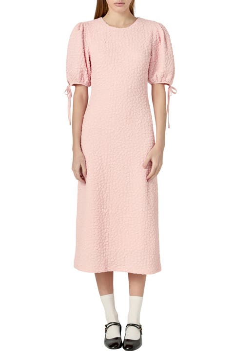 Textured Puff Sleeve Midi Dress