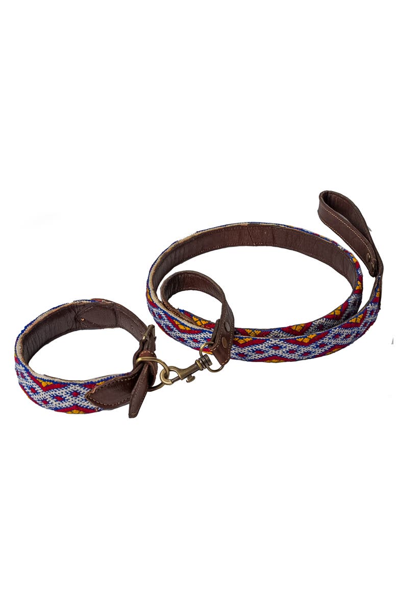 Moroccan Kilim Dog Collar and Leash, Main, color, Brown