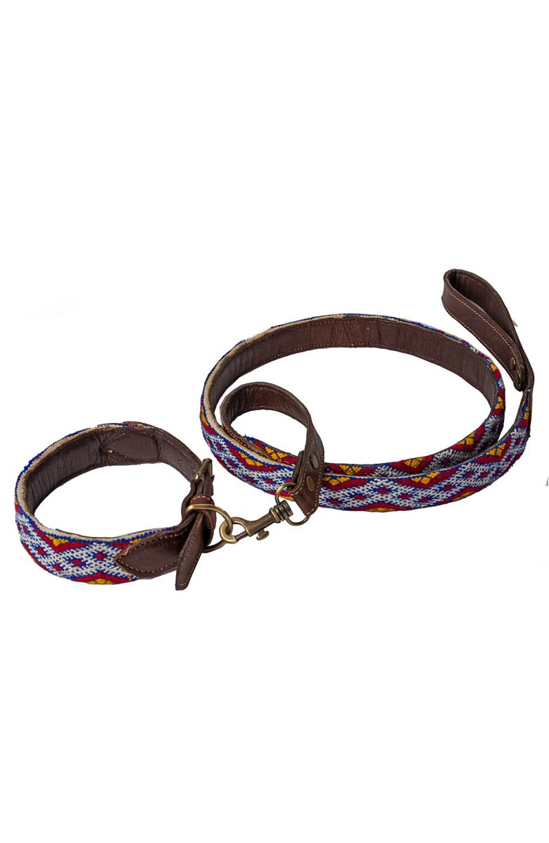Verve Culture Moroccan Kilim Dog Collar and Leash, Main, color, Brown