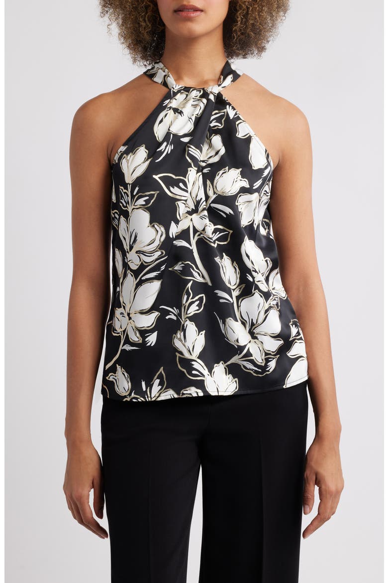 Noche Mar Satin Halter Top, Main, color, BLACK