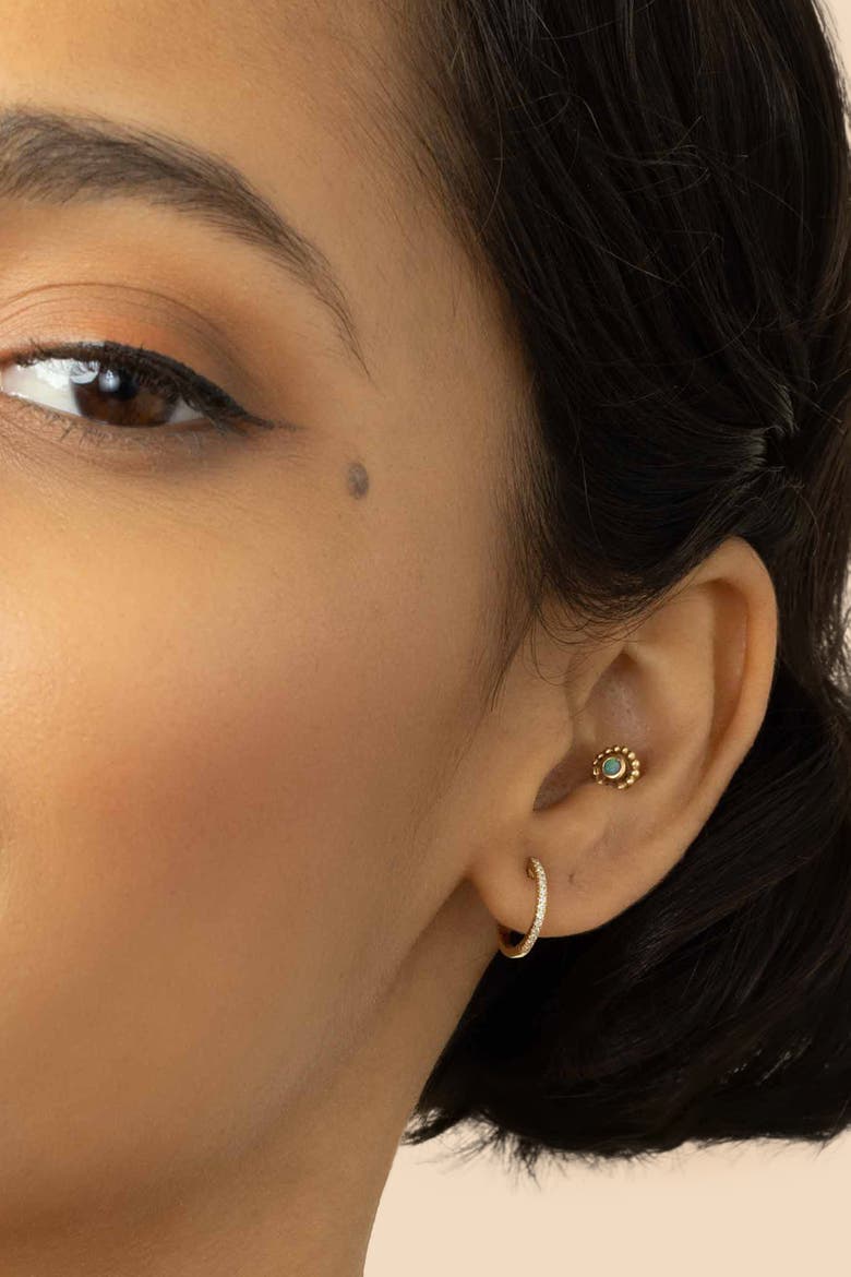14K Gold Shine Bright Small Diamond Hoops, Alternate, color, White Gold - Diamonds