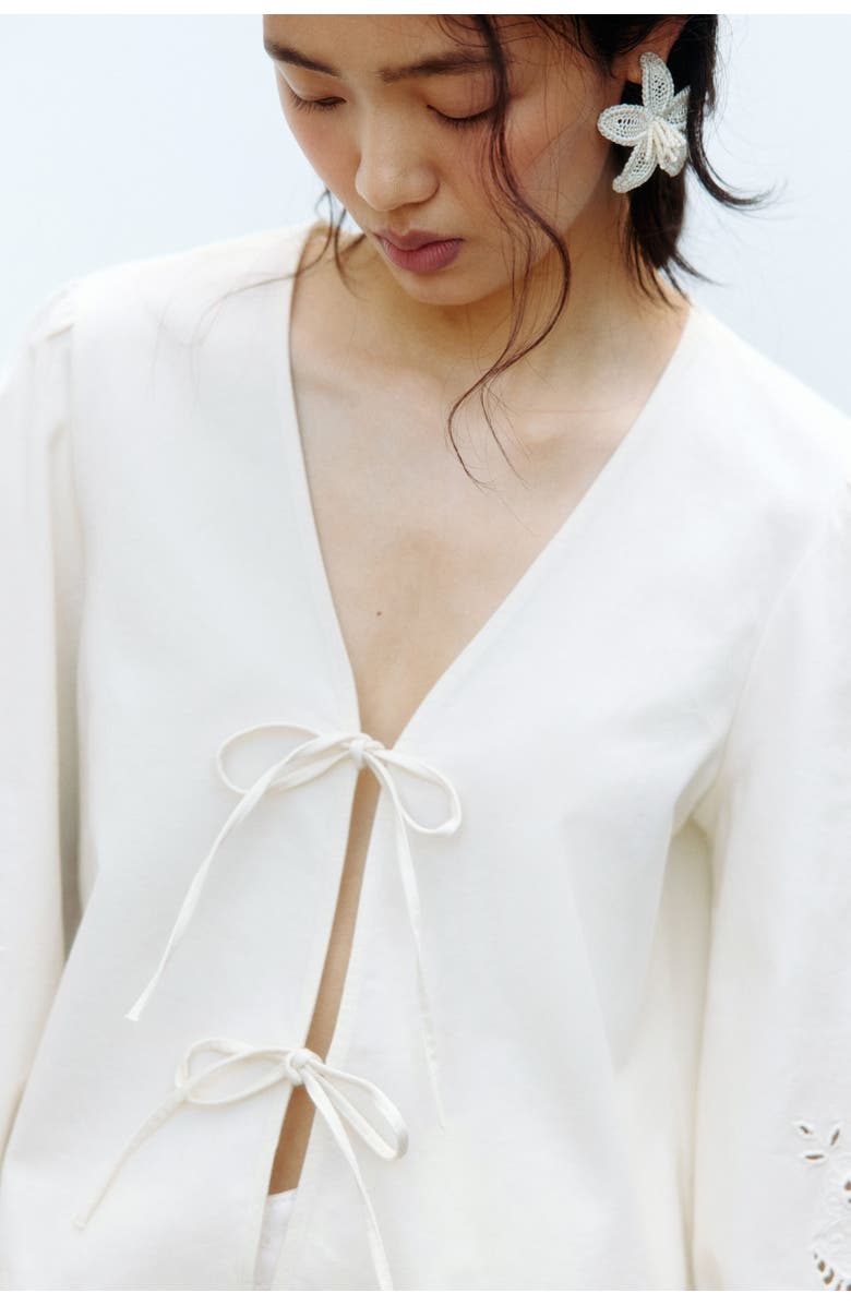 H&M Tie-detail Broderie Anglaise Jacket, Alternate, color, Cream