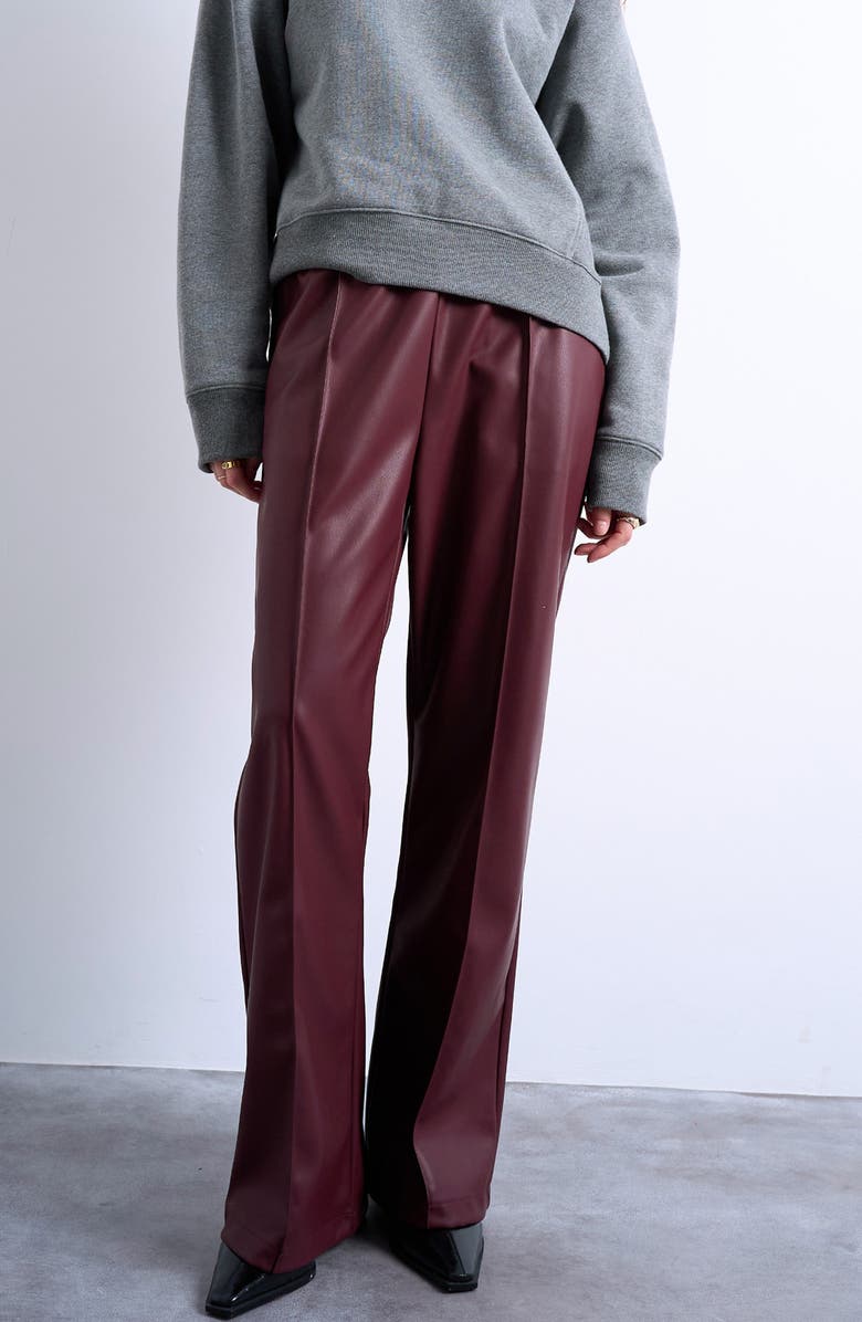 Topshop Faux Leather Wide Leg Pants, Main, color, Burgundy