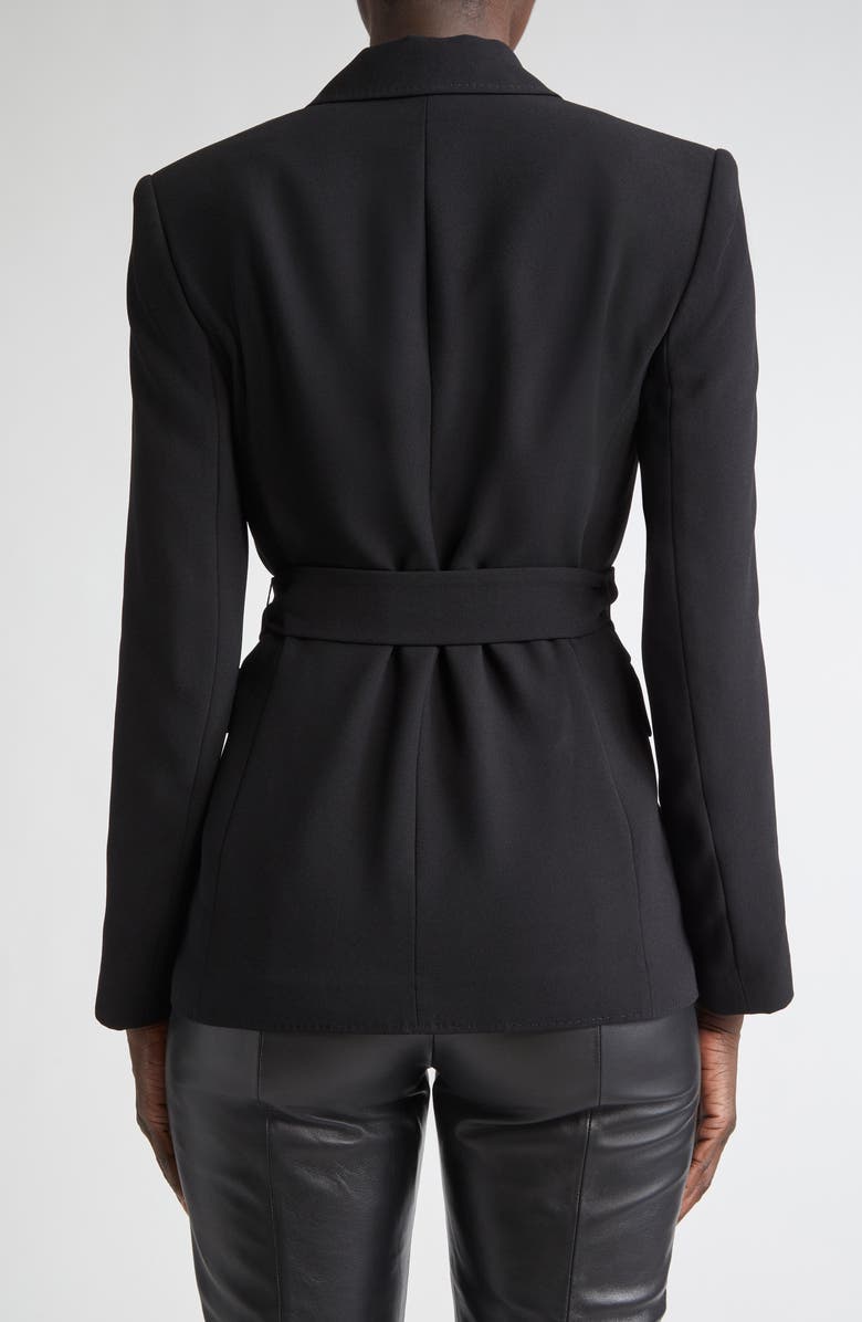ST. JOHN Belted Satin Back Crepe Wrap Jacket, Alternate, color, Black