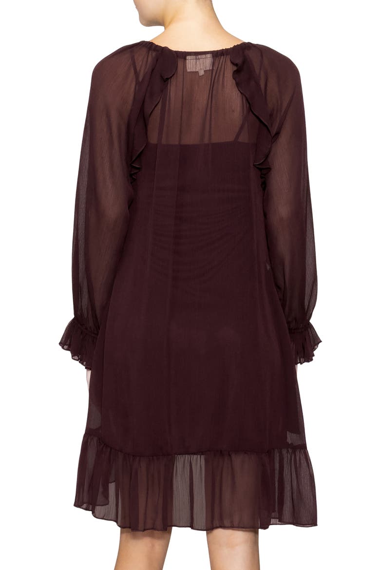 Ruffle Long Sleeve Chiffon Babydoll Dress, Alternate, color, MAROON