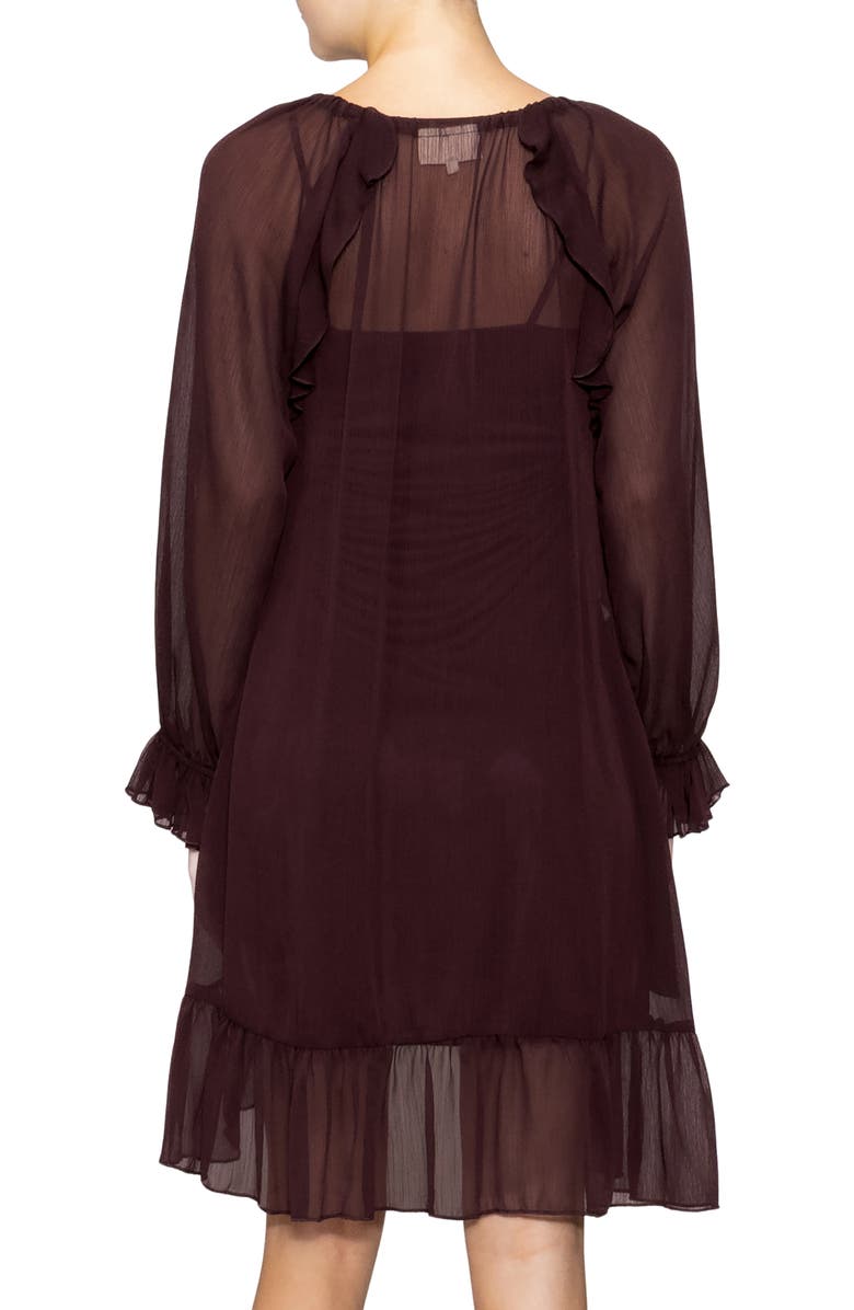 MELLODAY Ruffle Long Sleeve Chiffon Babydoll Dress, Alternate, color, Maroon