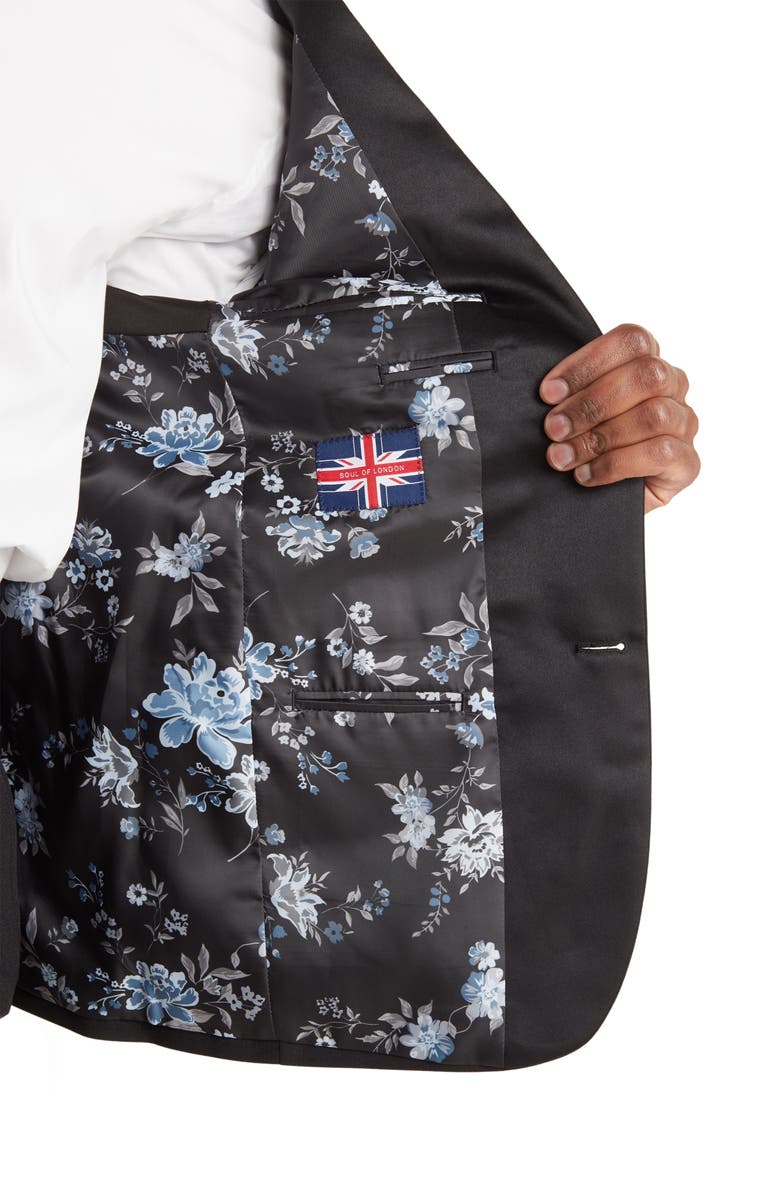 SOUL OF LONDON Tuxedo Notch Satin Lapel Suit, Alternate, color, Black