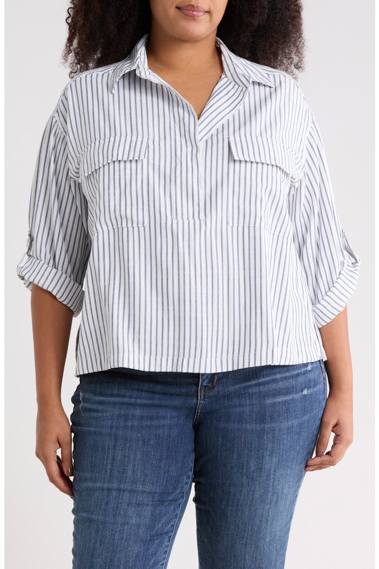 Stripe Utility Pocket Shirt, Main, color, OFF WHITE/ INDIGO STRIPE