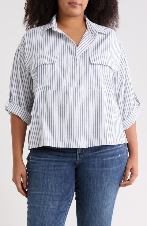 Stripe Utility Pocket Shirt (Plus)