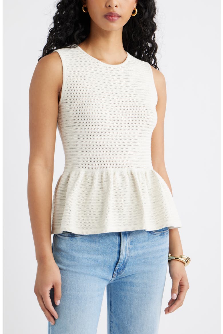 Open Stitch Peplum Sweater Tank, Main, color, IVORY DOVE