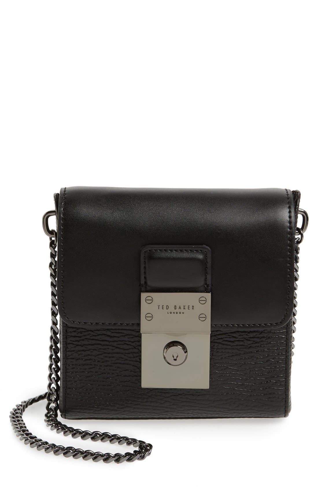 Ted Baker London 'Small Luggage Lock - Maj' Leather Crossbody Bag, Main, color, 