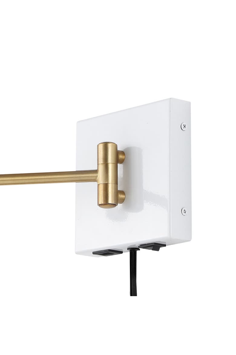 Hygge Swing Arm 1-Light Modern Midcentury Iron USB Charging Port LED Sconce, Alternate, color, White