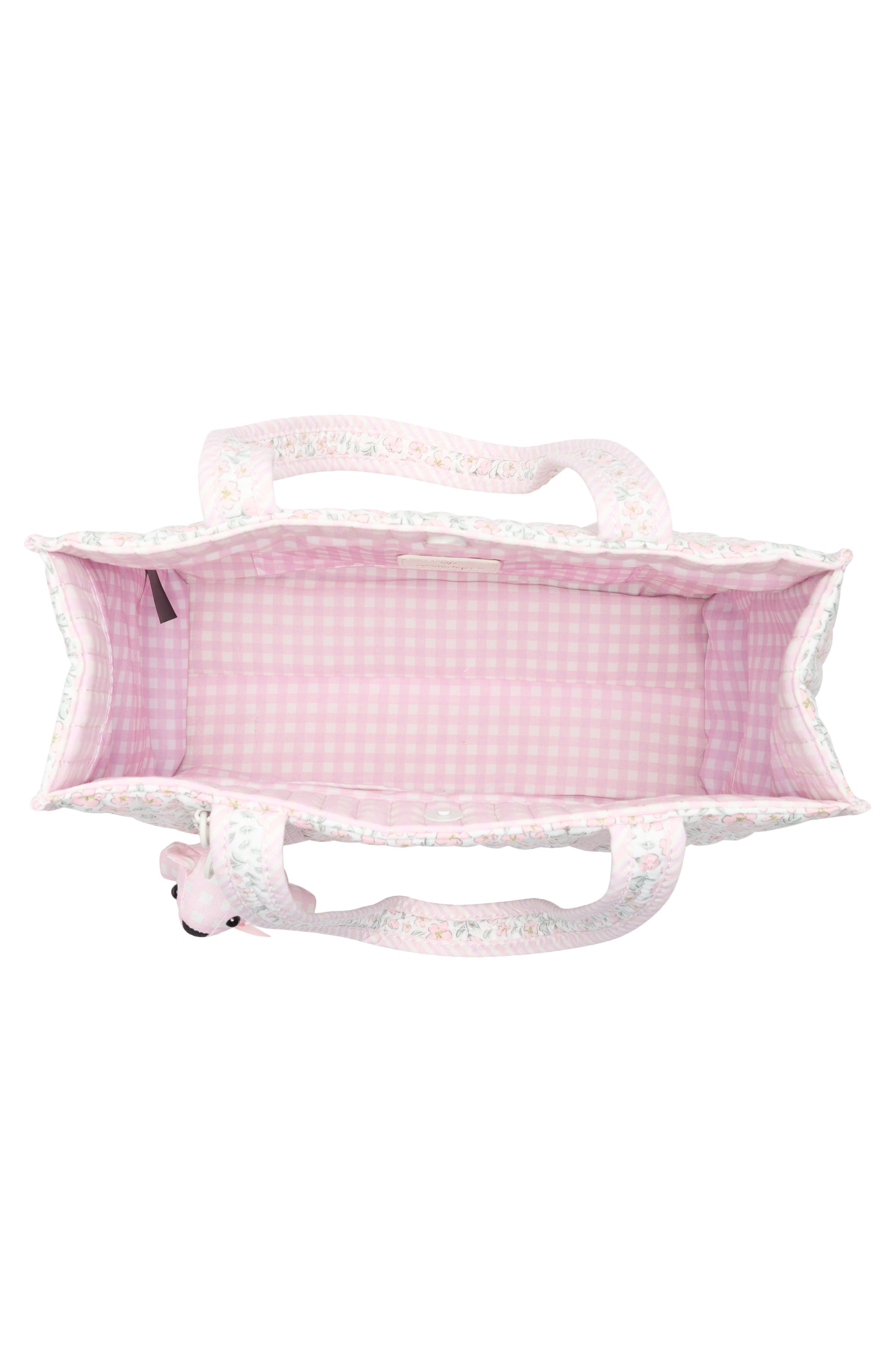 Nanette Lepore Floral Quilted Tote with Bear Charm & Crossbody Bag, Alternate, color, Pretty Petals-Stripe-Gingham