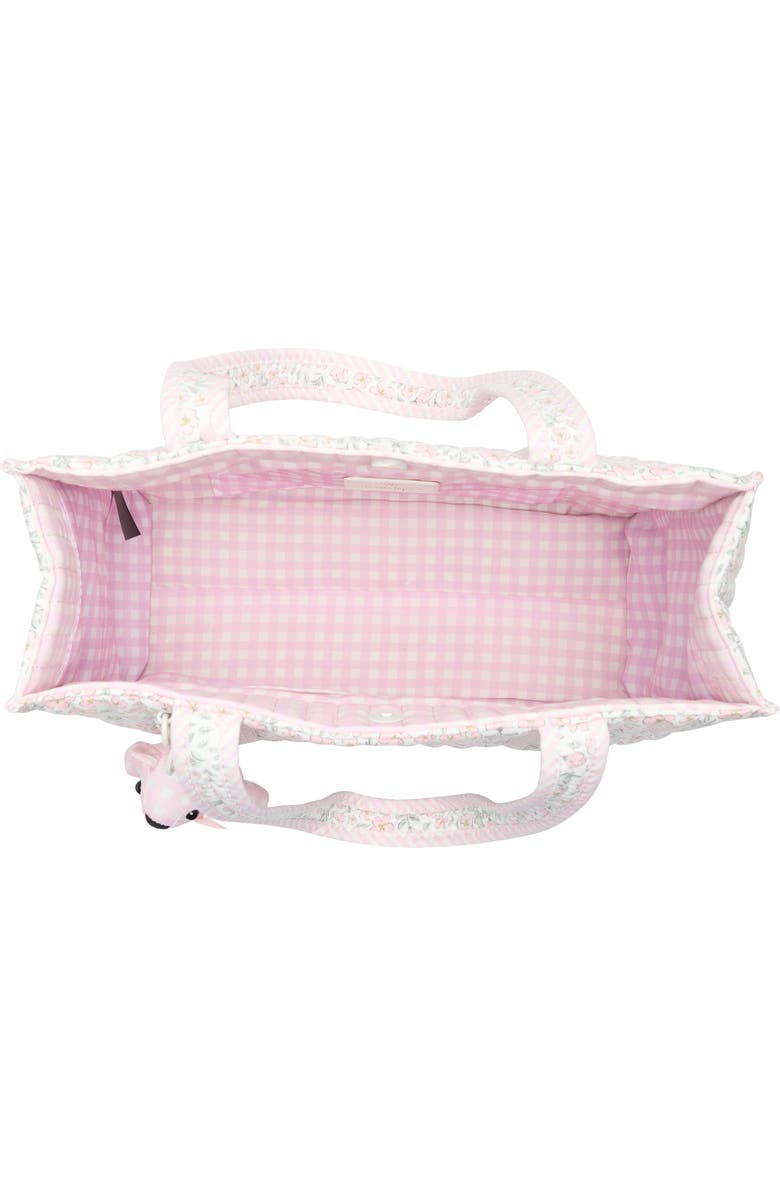 Nanette Lepore Floral Quilted Tote with Bear Charm & Crossbody Bag, Alternate, color, Pretty Petals-Stripe-Gingham