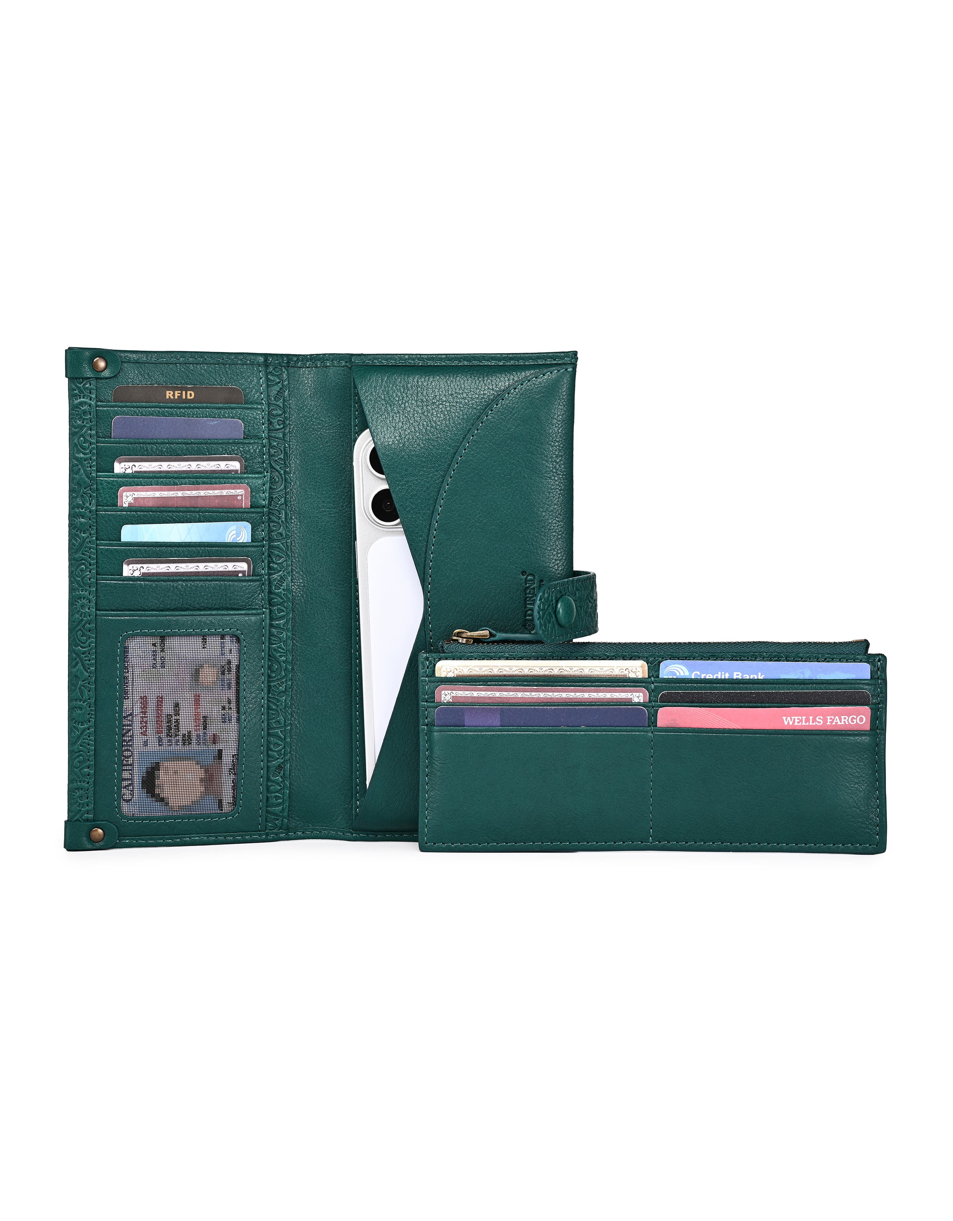 OLD TREND Iris Genuine Leather Modular RFID Wristlet Clutch, Alternate, color, Teal