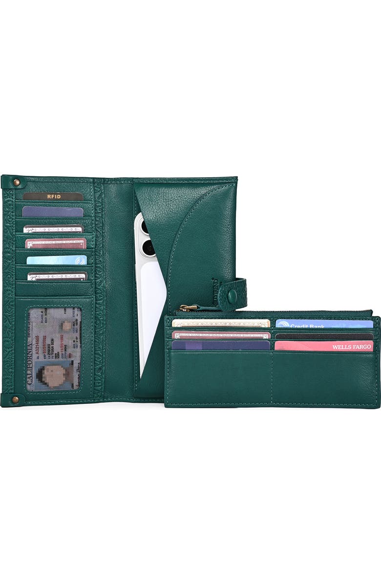 OLD TREND Iris Genuine Leather Modular RFID Wristlet Clutch, Alternate, color, Teal