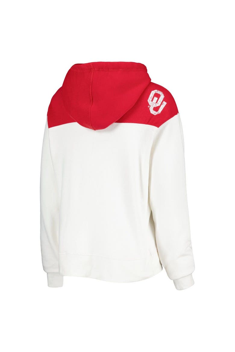 Women's Pressbox White/Crimson Oklahoma Sooners Chicago 2-Hit Yoke Pullover Hoodie, Alternate, color, White