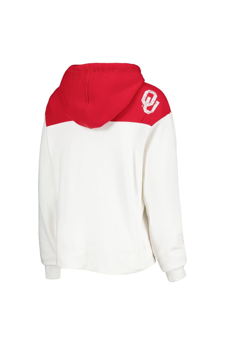PRESSBOX Women's Pressbox White/Crimson Oklahoma Sooners Chicago 2-Hit Yoke Pullover Hoodie, Alternate, color, White
