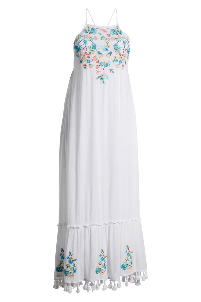 Ashlyn Embroidered Tassel Trim Maxi Dress, Alternate, color, EGGSHELL