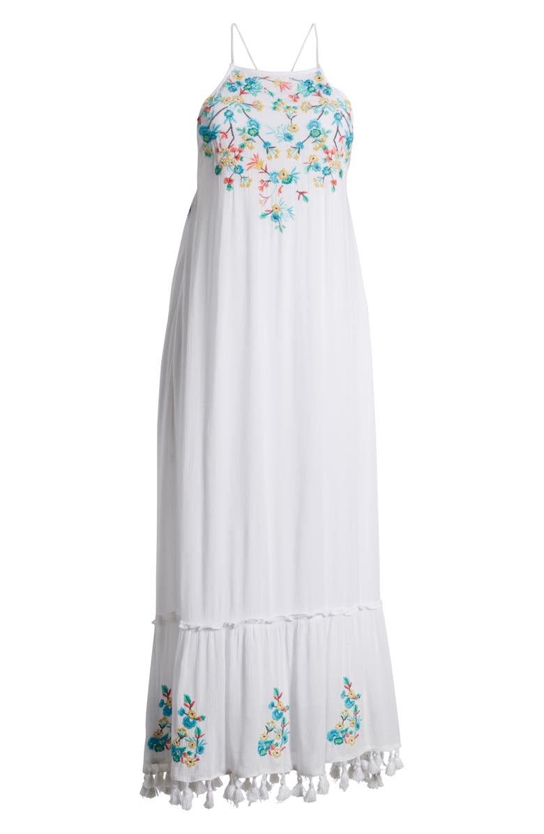 Raga Ashlyn Embroidered Tassel Trim Maxi Dress, Alternate, color, 