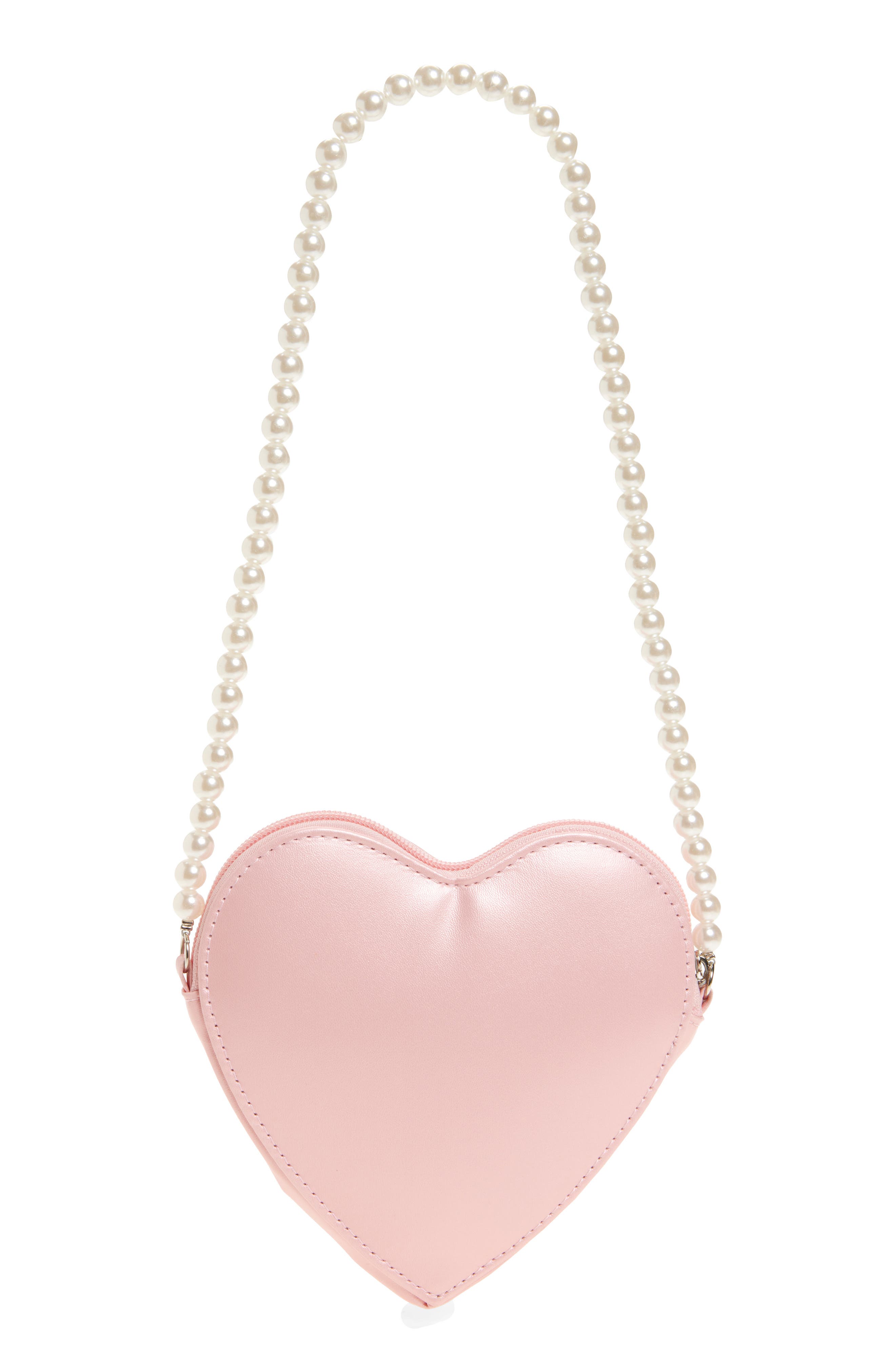 Capelli New York Kids' Imitation Pearl Faux Leather Heart Shoulder Bag, Alternate, color, Pink