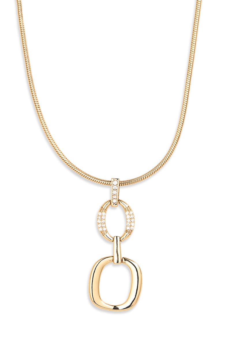 Open Link Cubic Zirconia Pendant Necklace, Main, color, CLEAR- GOLD