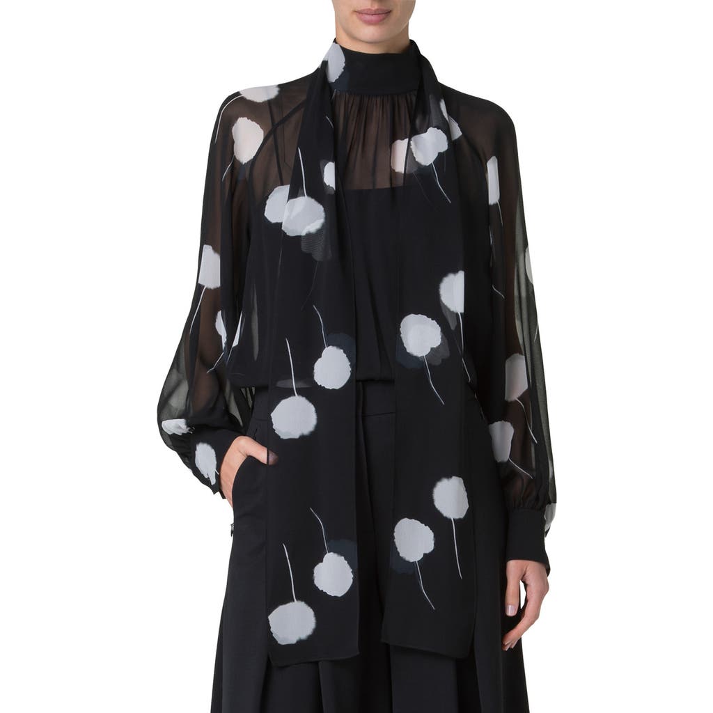 Shop Akris Dandelion Print Semisheer Silk Georgette Shirt In Black-ecru