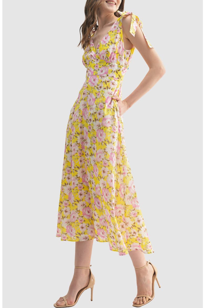 Shoulder Tie Midi Dress, Alternate, color, YELLOW PINK FLORAL
