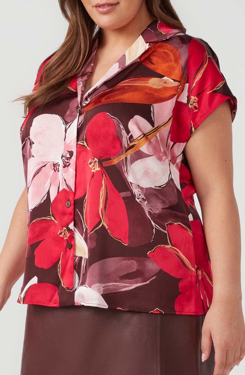 Estelle Scarlett Cap Sleeve Satin Button-Up Shirt, Alternate, color, 