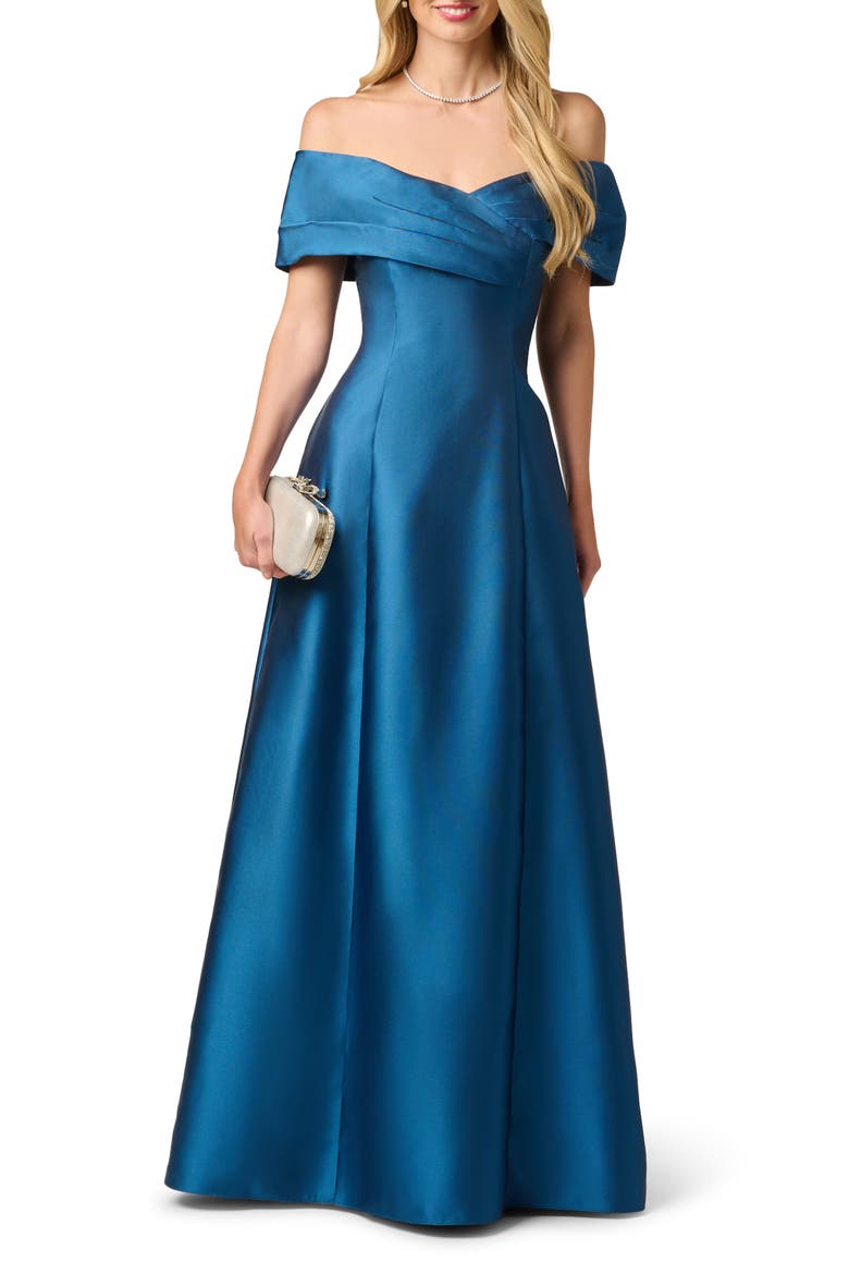 Off the Shoulder Mikado Gown, Main, color, TWILIGHT RIVER