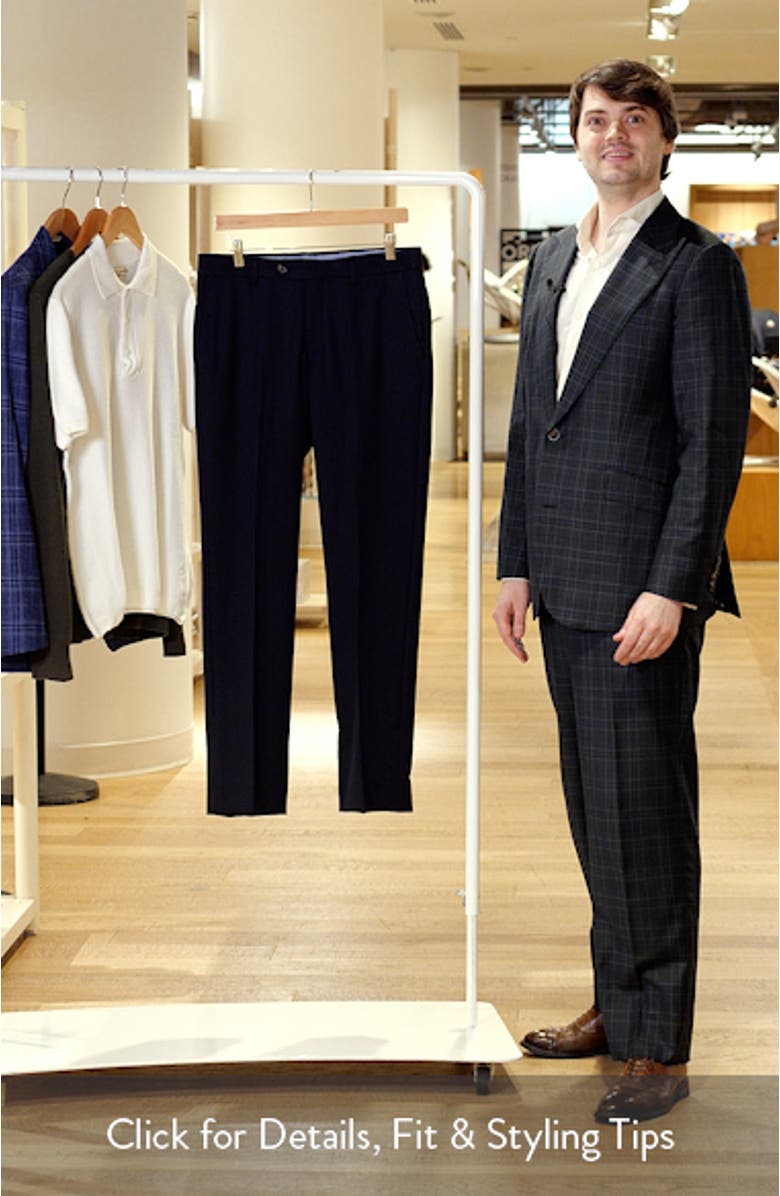 Slim Fit Flat Front Navy Super 100s Wool Dress Pants, sales video thumbnail
