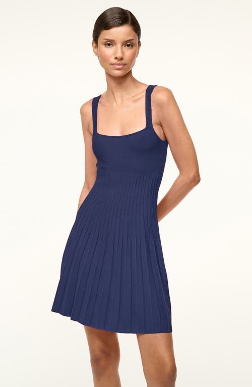 Shop Staud Ellison Pleated Minidress In Navy