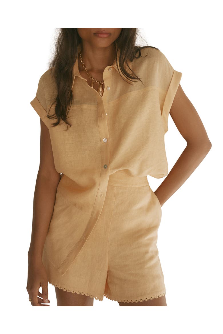 Linen Blend Sheer Panel Shirt, Main, color, Yellow