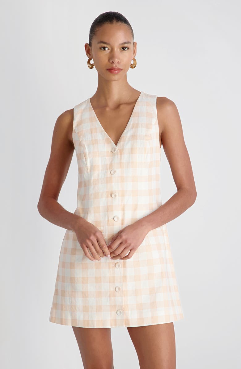 French Connection Aspen Gingham Linen Blend Minidress, Alternate, color, Seashell Ghingham
