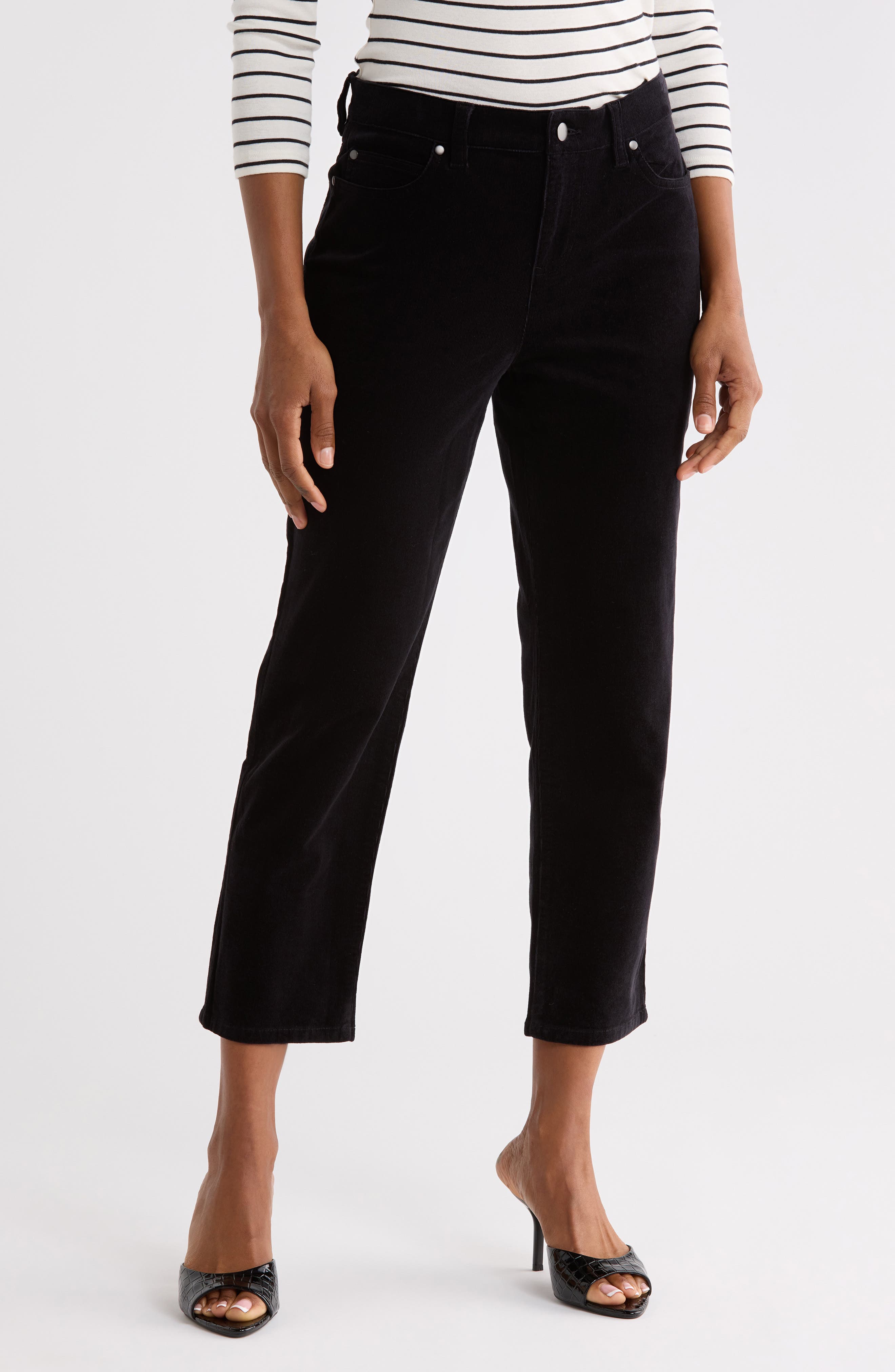 High Waist Stretch Ankle Straight Leg Corduroy Jeans