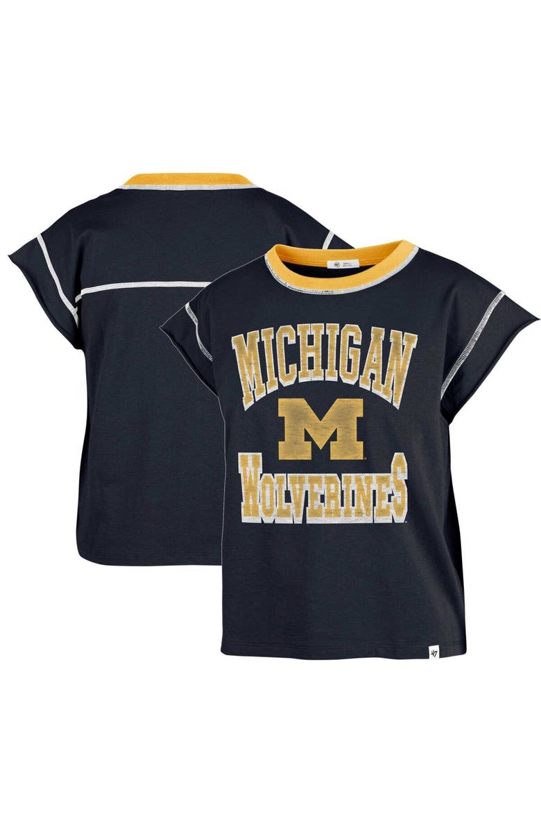 '47 Women's '47 Navy Michigan Wolverines Sound Up Maya Cutoff T-Shirt, Main, color, Navy