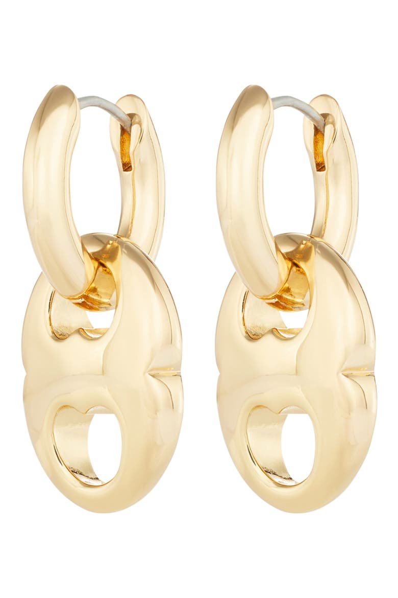 Small Gemini Link Hoop Earrings, Alternate, color, LIGHT BRASS