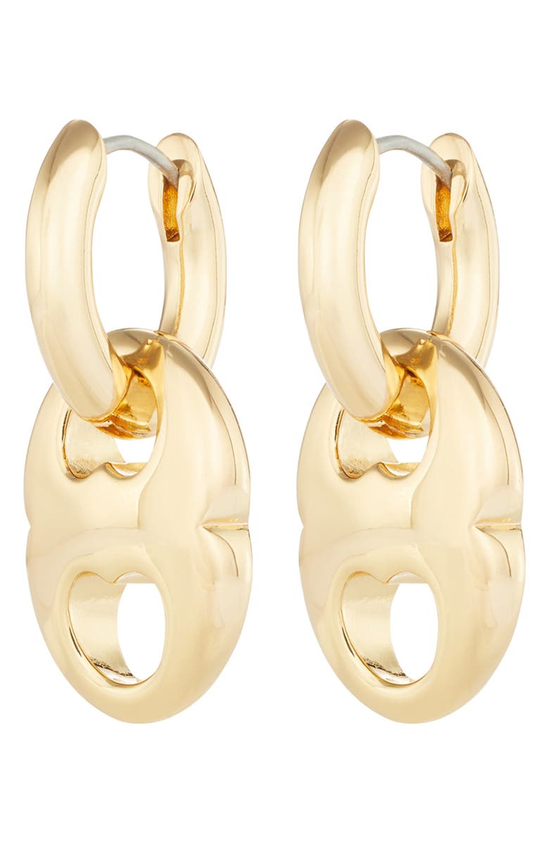 Tory Burch Small Gemini Link Hoop Earrings, Alternate, color, Light Brass