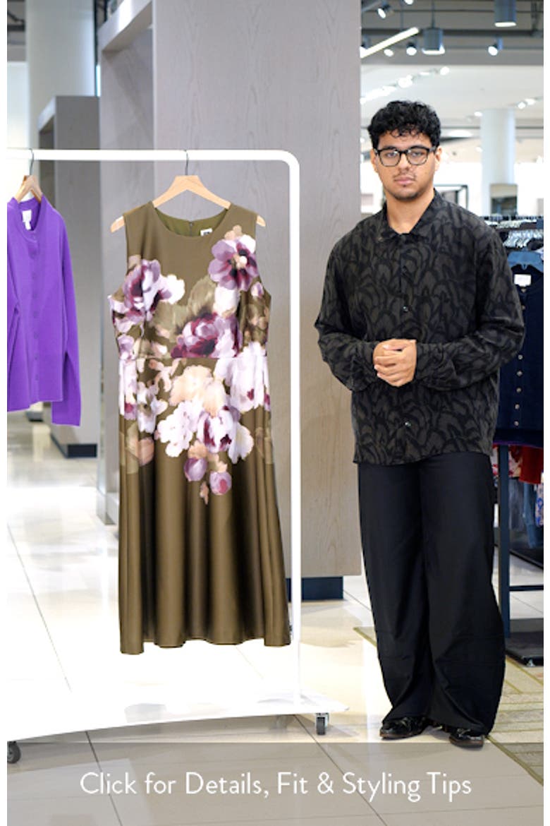 Placed Floral Sleeveless Satin Midi Dress video