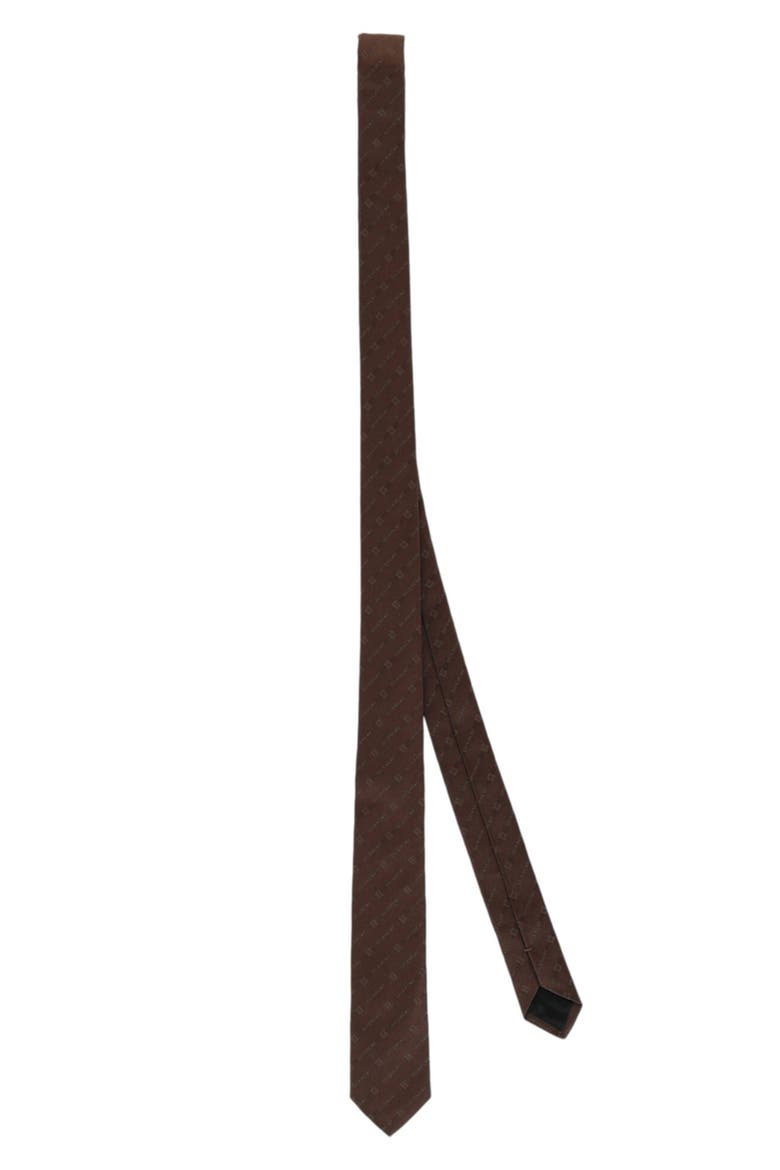 Diagonal Logo Jacquard Silk Tie, Alternate, color, DARK BROWN